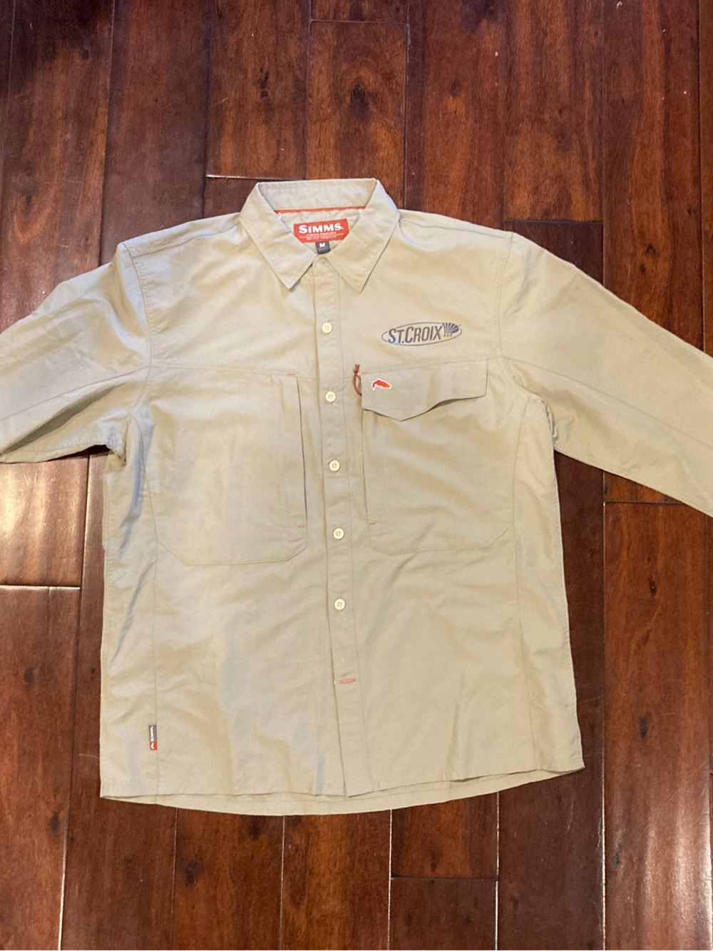 Simms St Croix Rods Fishing Sunshirt -Men's Long Sleeve Button-Down Kaki